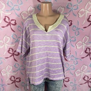 Hyped Unicorn Purple & Beige Striped Short Sleeve Top Size M/L